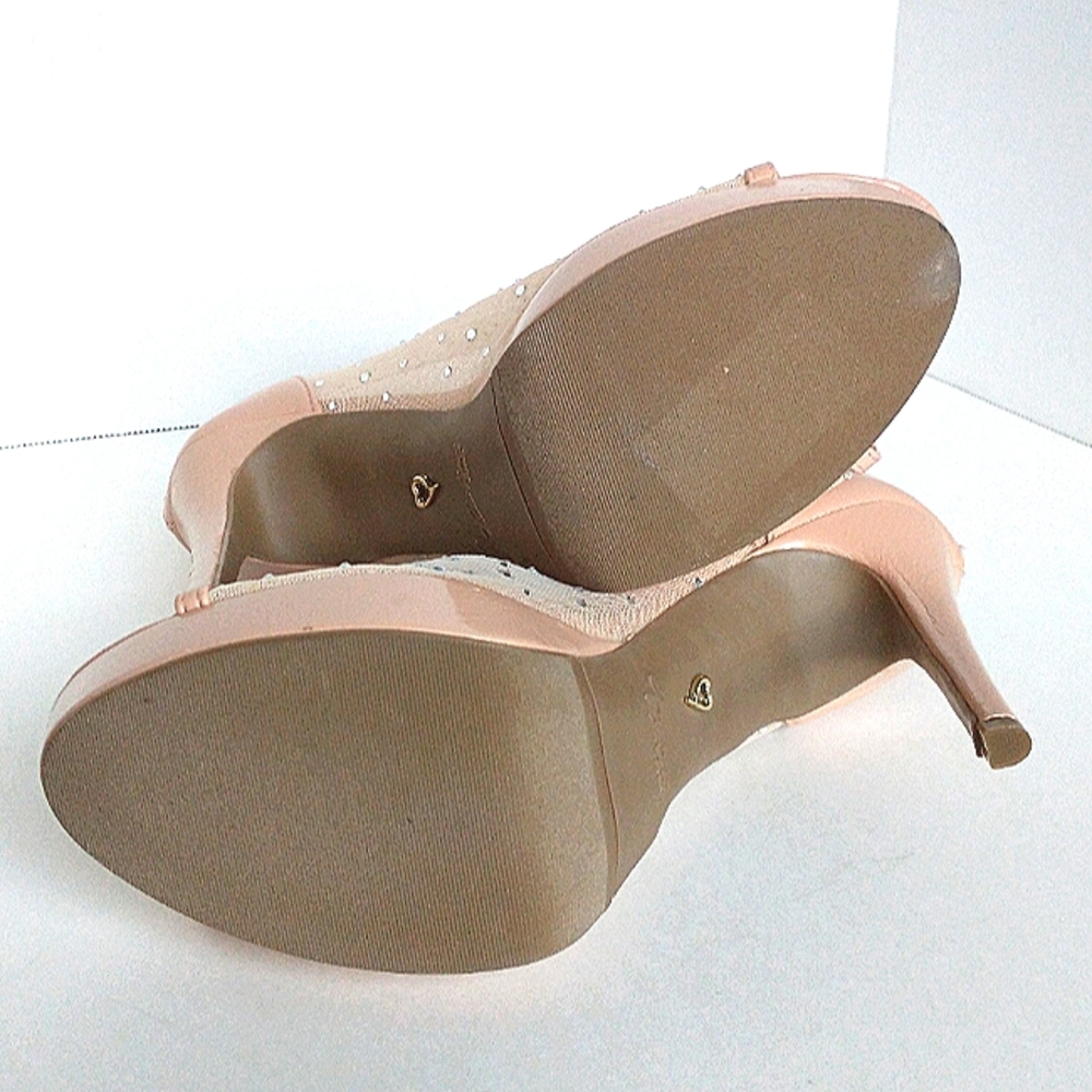 New w/Box Thalia Sodi Desire Nude Mesh Bling Peep-Toe Platform Stilettos Size 10 - Picture 13 of 15
